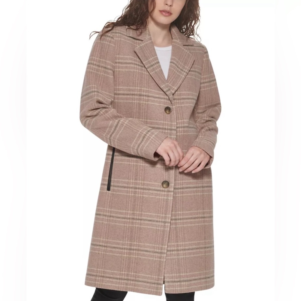 DKNY Wool Blend Rosewood Plaid Walker 3 Button Coat - Women’s XL